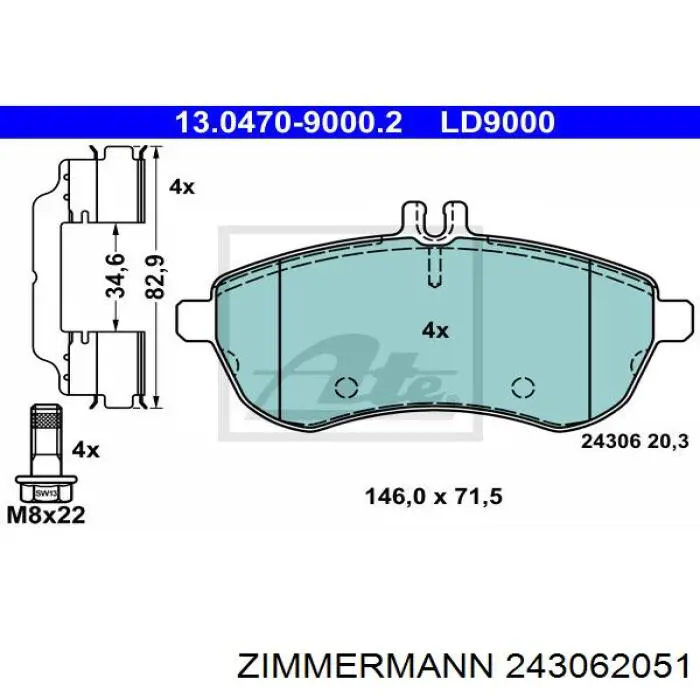 Передние тормозные колодки 243062051 Zimmermann