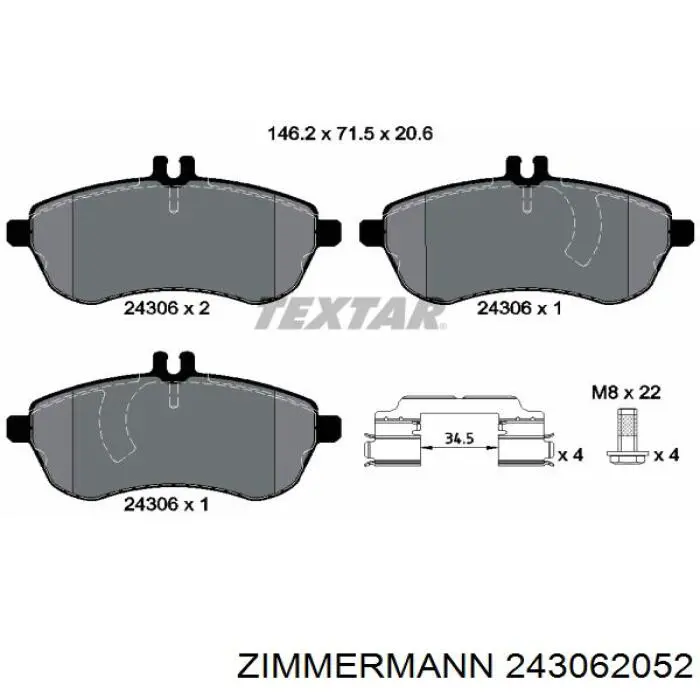 Передние тормозные колодки 243062052 Zimmermann