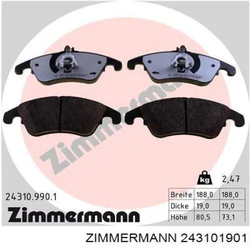 Колодки Zimmermann 243101901 цена, от 72.51 USD