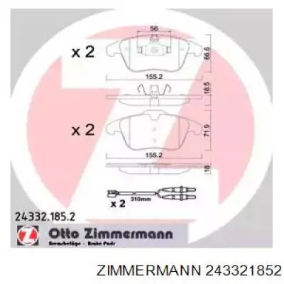 Передние тормозные колодки 243321852 Zimmermann