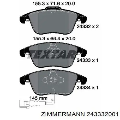 Купить 243332001 Zimmermann Колодки тормозные