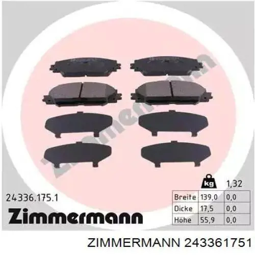 243361751 Zimmermann колодки тормозные передние дисковые