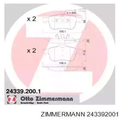 Передние тормозные колодки 243392001 Zimmermann