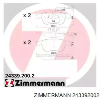 Передние тормозные колодки 243392002 Zimmermann