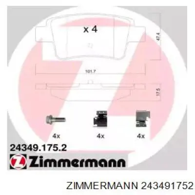 Задние тормозные колодки 243491752 Zimmermann