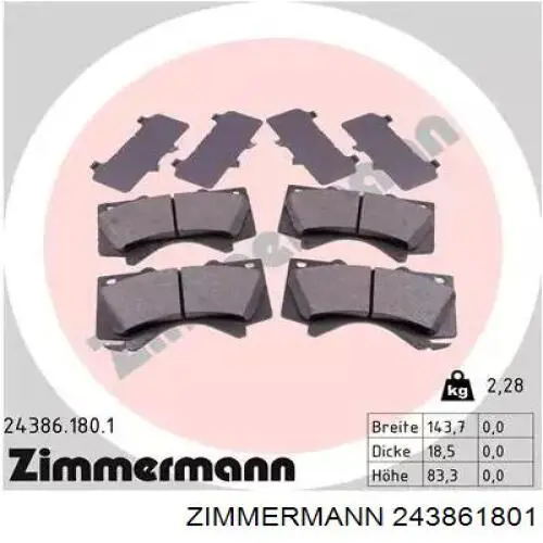 243861801 Zimmermann sapatas do freio dianteiras de disco