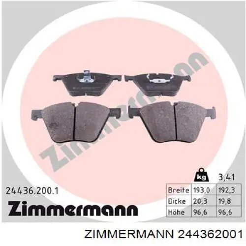 244362001 Zimmermann sapatas do freio dianteiras de disco