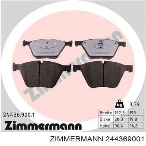 Передние тормозные колодки 244369001 Zimmermann