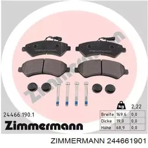 24466.190.1 Zimmermann колодки тормозные передние дисковые