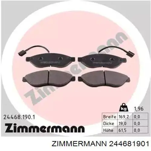 24468.190.1 Zimmermann колодки тормозные передние дисковые