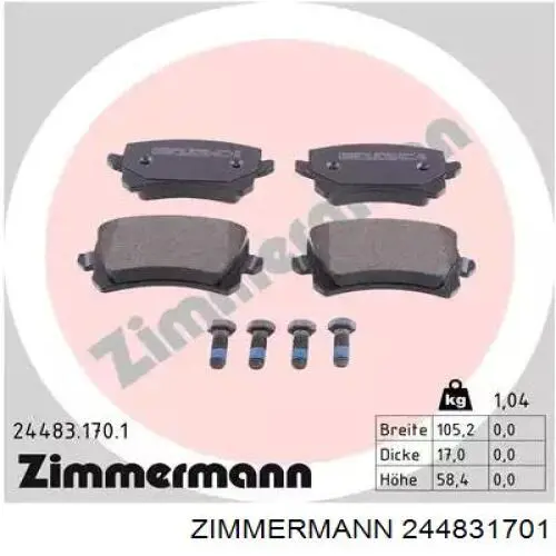 244831701 Zimmermann колодки тормозные задние дисковые