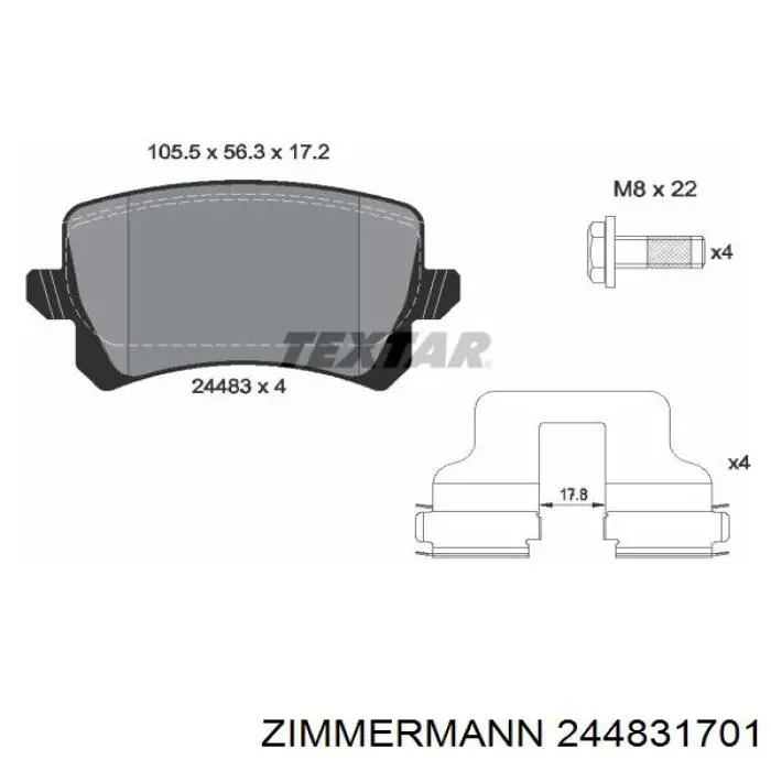 Колодки дисковые  Zimmermann 244831701 цена, от 49.46 USD
