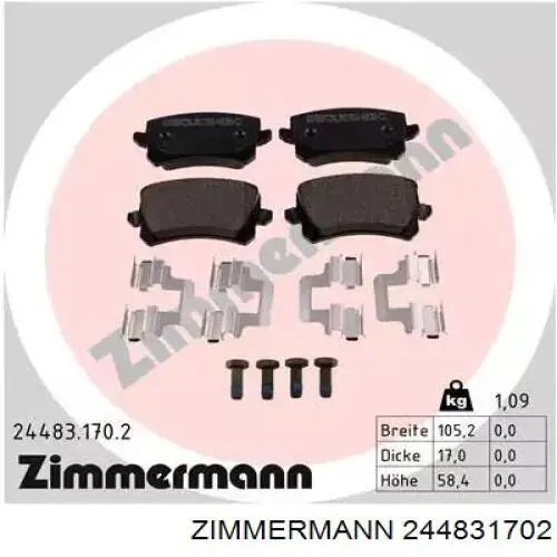 244831702 Zimmermann колодки тормозные задние дисковые