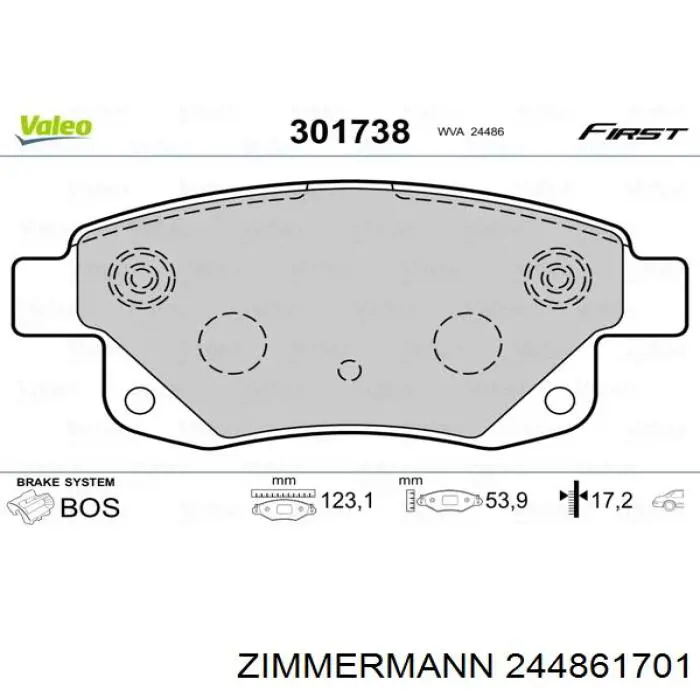 Купить 244861701 Zimmermann Колодки тормозные задние, дисковые