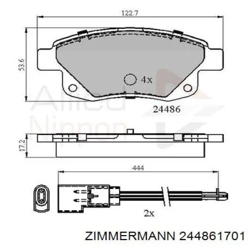 Задние тормозные колодки 244861701 Zimmermann