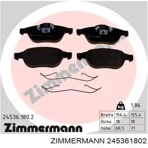 24536.180.2 Zimmermann колодки тормозные передние дисковые