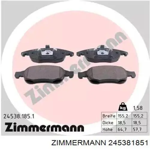 245381851 Zimmermann колодки тормозные передние дисковые