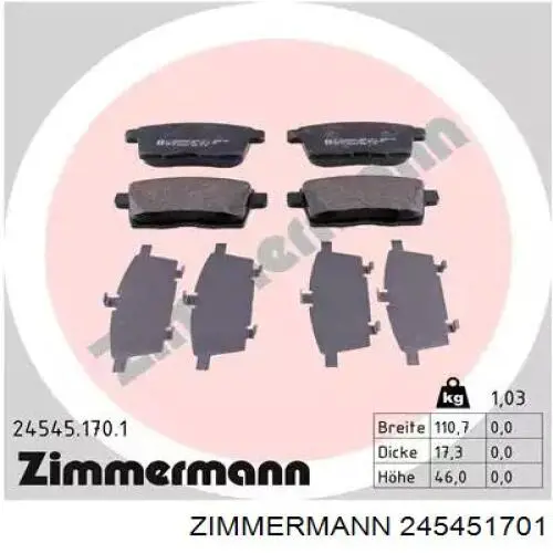 Передние тормозные колодки 245451701 Zimmermann