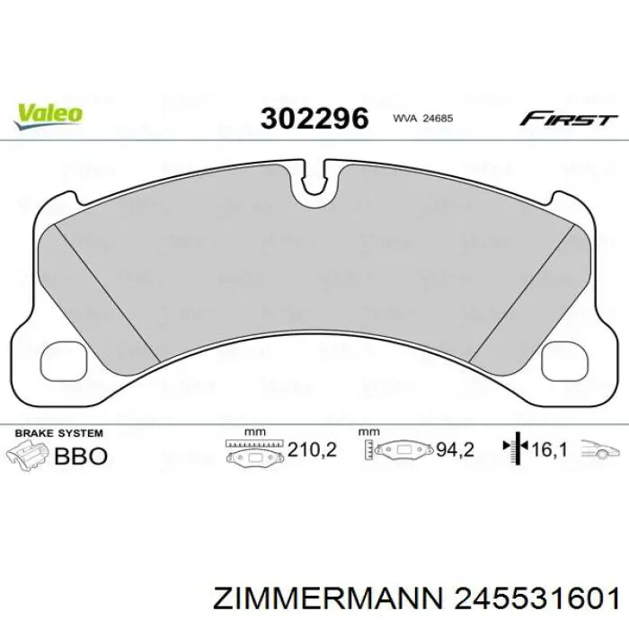 Передние тормозные колодки 245531601 Zimmermann