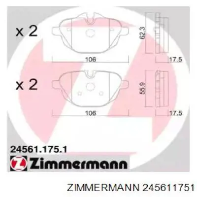 Купить 245611751 Zimmermann Колодки тормозные задние, дисковые