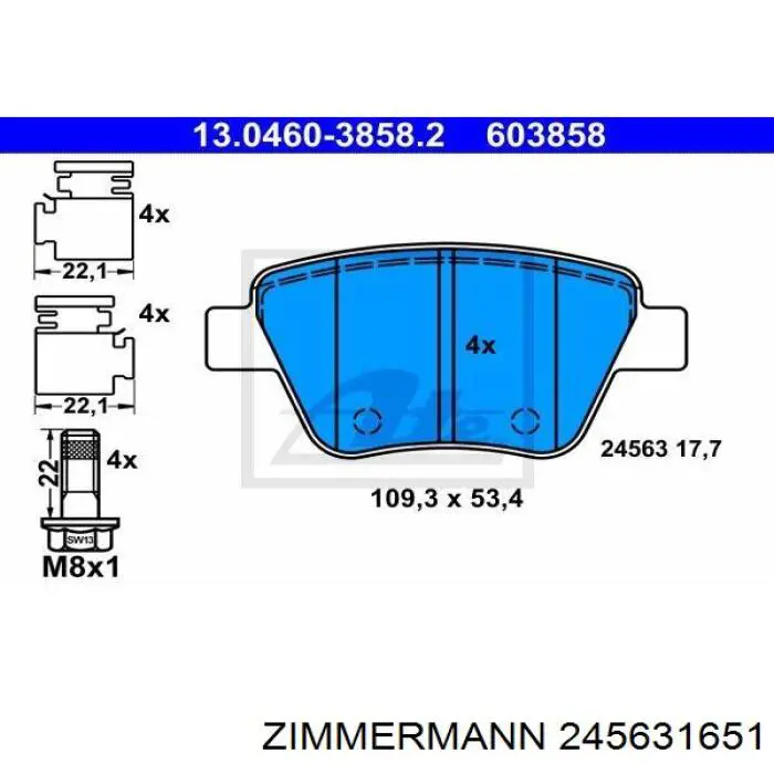 Задние тормозные колодки 245631651 Zimmermann
