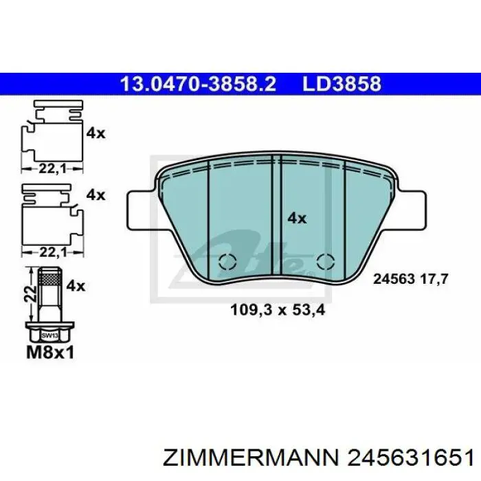 Задние дисковые колодки Zimmermann 245631651