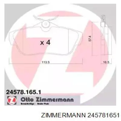 245781651 Zimmermann колодки тормозные задние дисковые