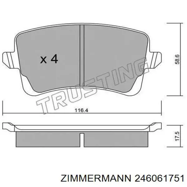 Купить 246061751 Zimmermann Колодки тормозные задние, дисковые