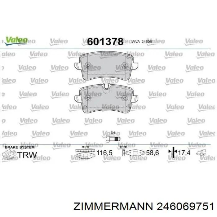 Задние дисковые колодки Zimmermann 246069751