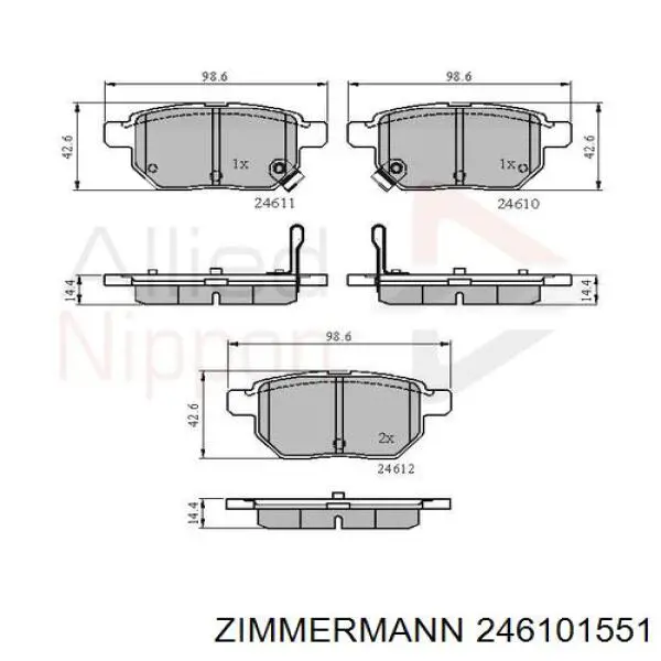 Купить 246101551 Zimmermann Колодки тормозные задние, дисковые