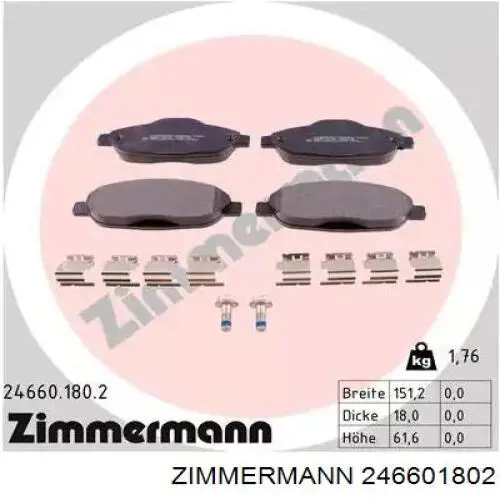 246601802 Zimmermann sapatas do freio dianteiras de disco