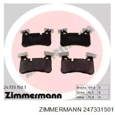 247331501 Zimmermann колодки тормозные задние дисковые