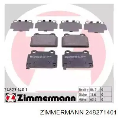 248271401 Zimmermann колодки тормозные задние дисковые