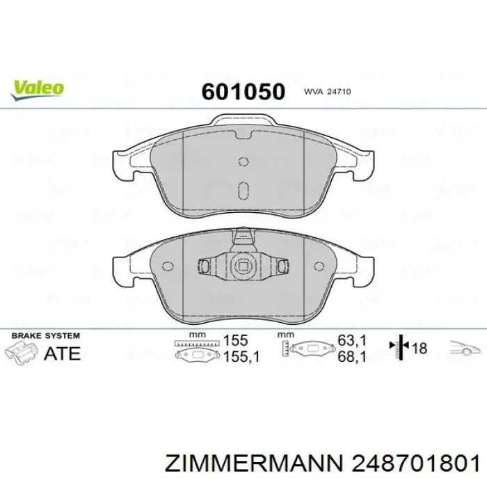 Купить 248701801 Zimmermann Колодки тормозные