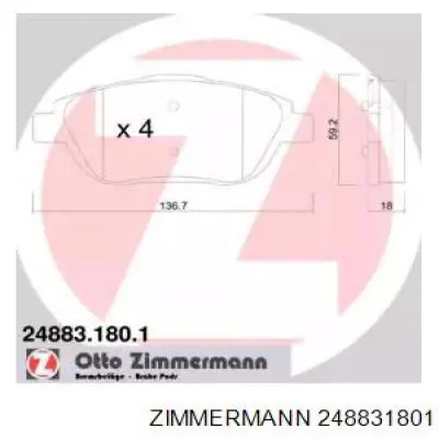 248831801 Zimmermann колодки тормозные передние дисковые