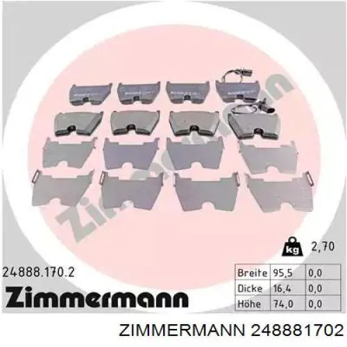 24888.170.2 Zimmermann колодки тормозные передние дисковые