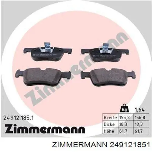 249121851 Zimmermann колодки тормозные передние дисковые
