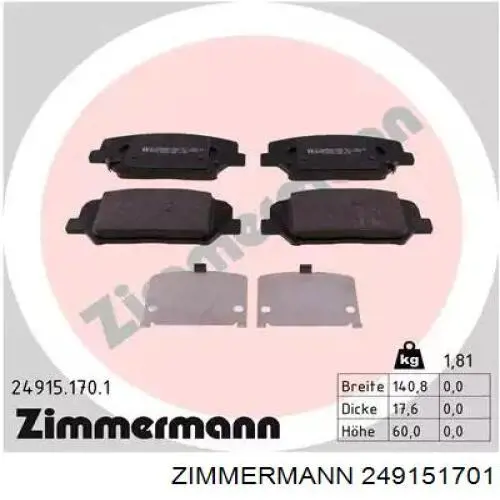 249151701 Zimmermann sapatas do freio dianteiras de disco