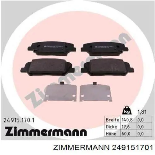 Pastillas de freno delanteras 249151701 Zimmermann