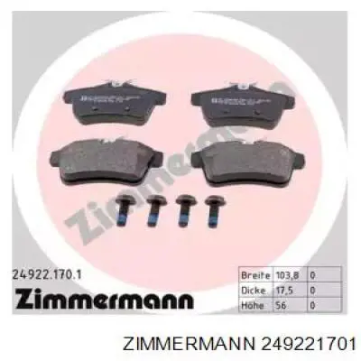 249221701 Zimmermann колодки тормозные задние дисковые