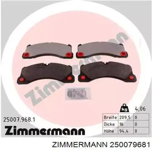 Передние тормозные колодки 250079681 Zimmermann