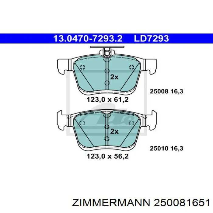 Купить 250081651 Zimmermann Колодки тормозные задние, дисковые