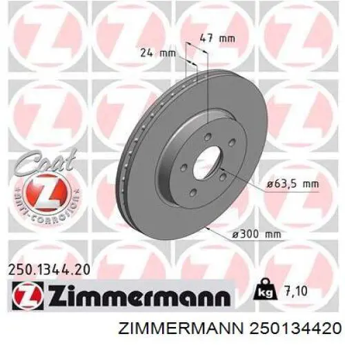 Freno de disco delantero 250134420 Zimmermann