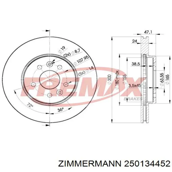250134452 Zimmermann Диск тормозной передний