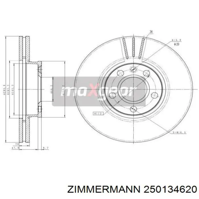 Купить 250134620 Zimmermann Ротор тормозной
