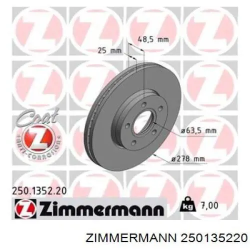 Тормоз дисковый передний Zimmermann 250135220 цена, от 52.65 USD