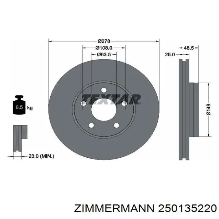 Купить 250135220 Zimmermann Ротор тормозной
