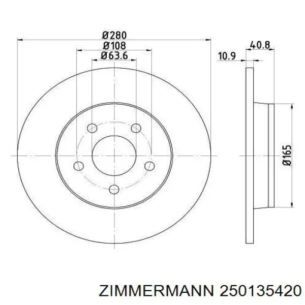 Купить 250135420 Zimmermann Диск тормозной задний