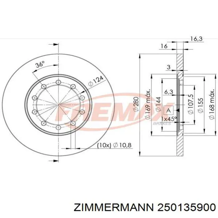 Задний дисковый тормоз Zimmermann 250135900