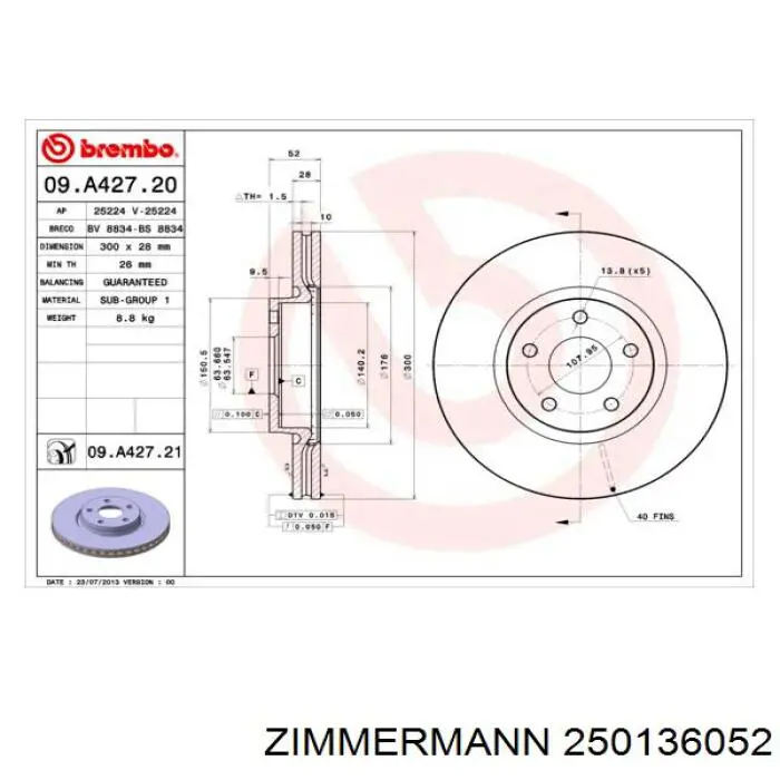 Передние тормозные диски 250136052 Zimmermann